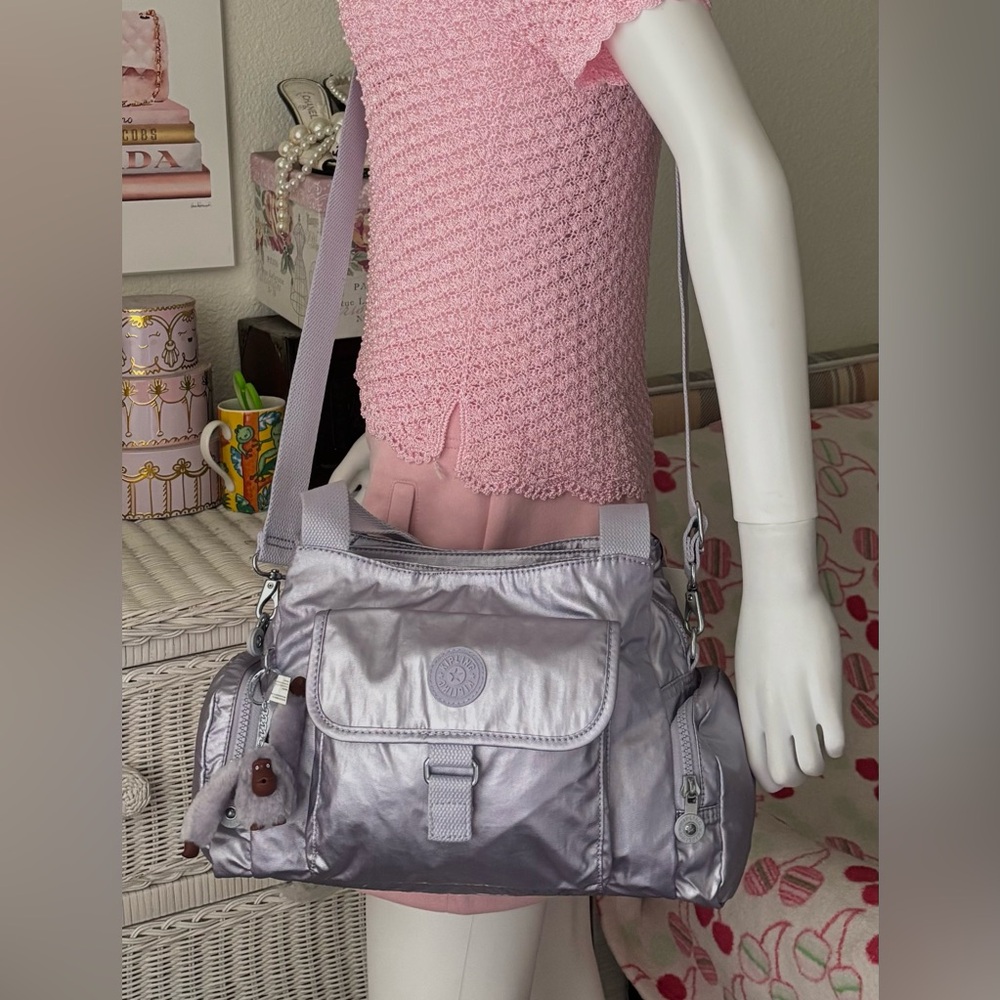 Kipling Felix Metallic Convertible Crossbody Bag Frosted Lilac #HB7679 12x9” NWT